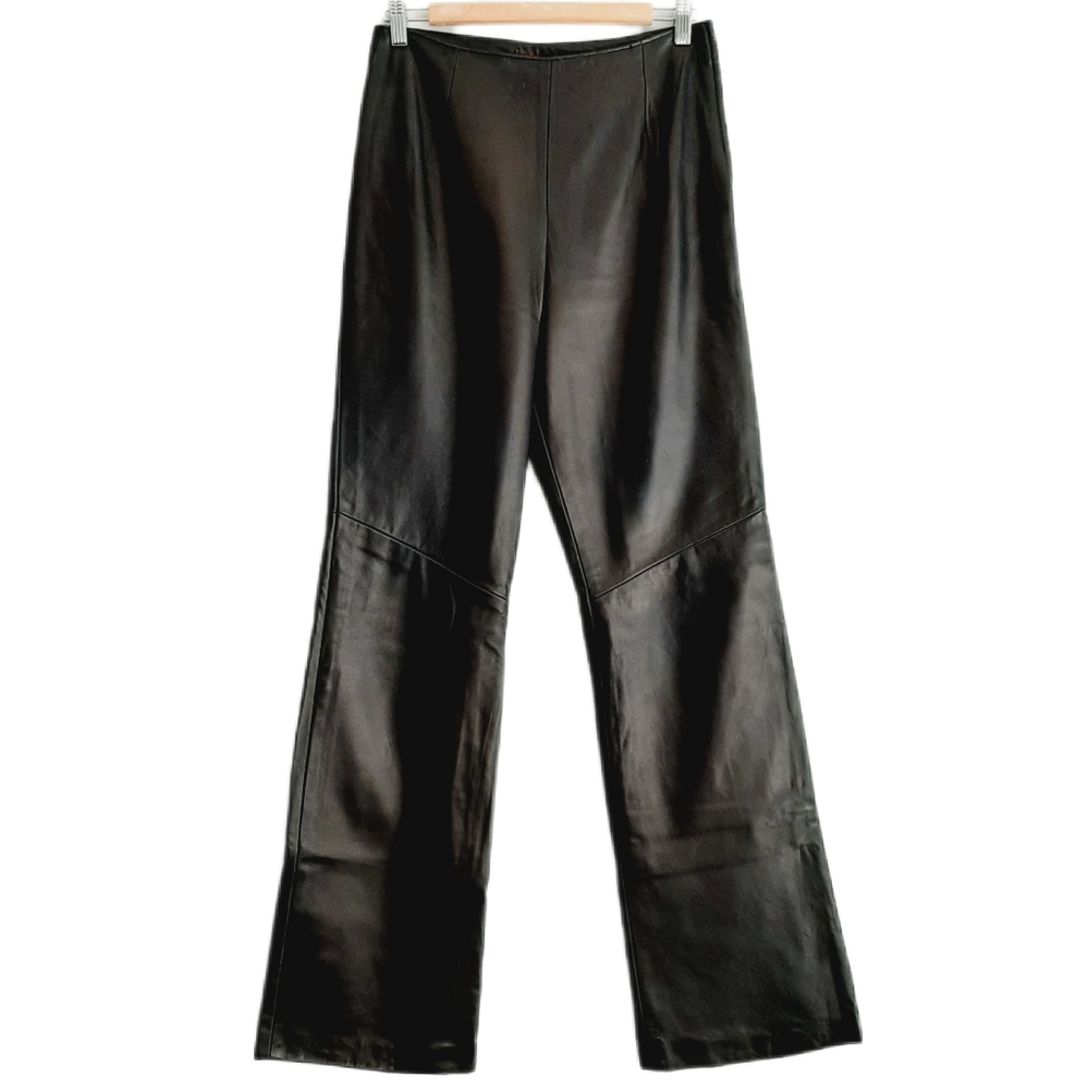 🍒 DANIER 100% Italian Leather High Waisted Straight Bootcut Pants Black Sz 8